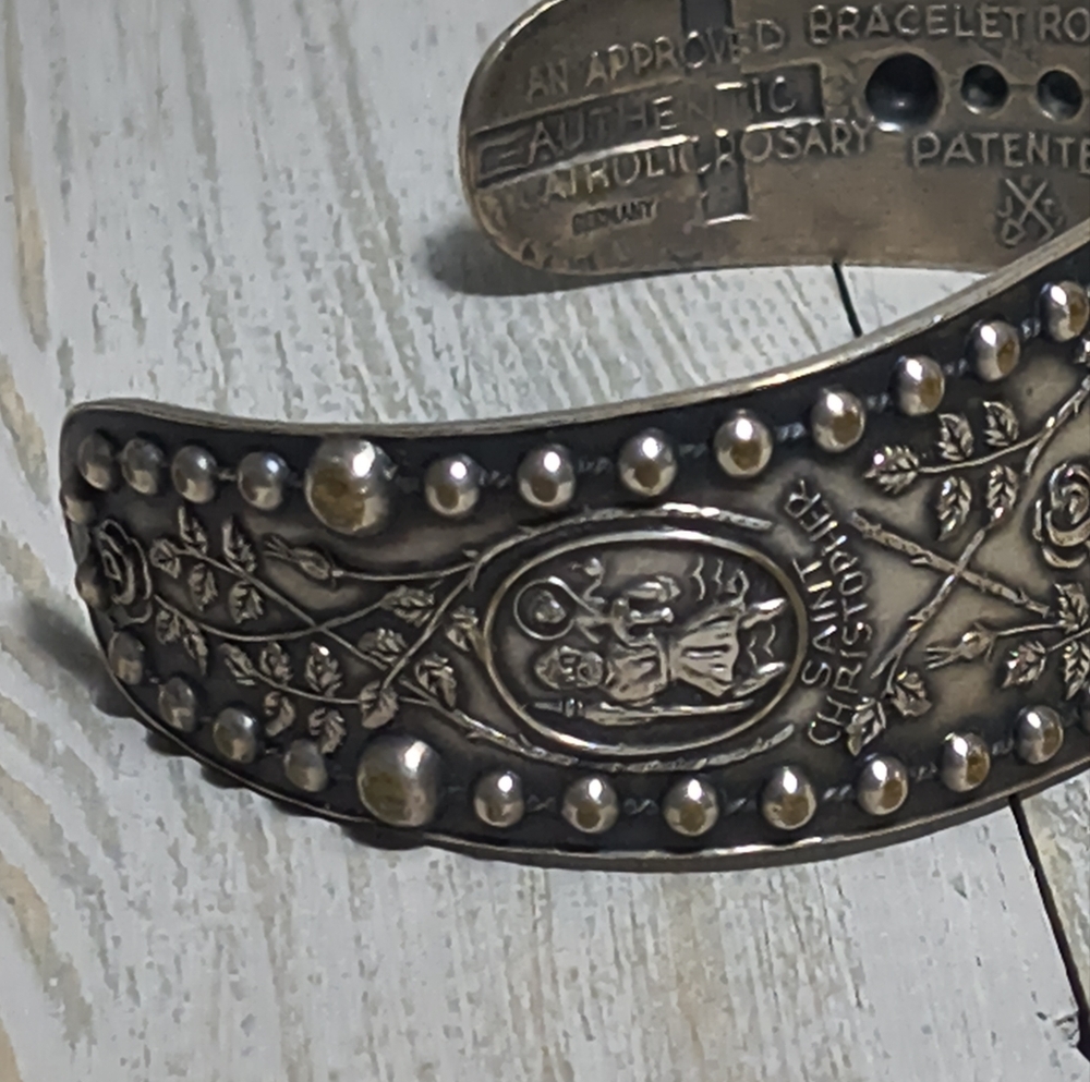 Vintage E.J. Towle Silver Plated Rosary Cuff Bracelet - Picture 4 of 8